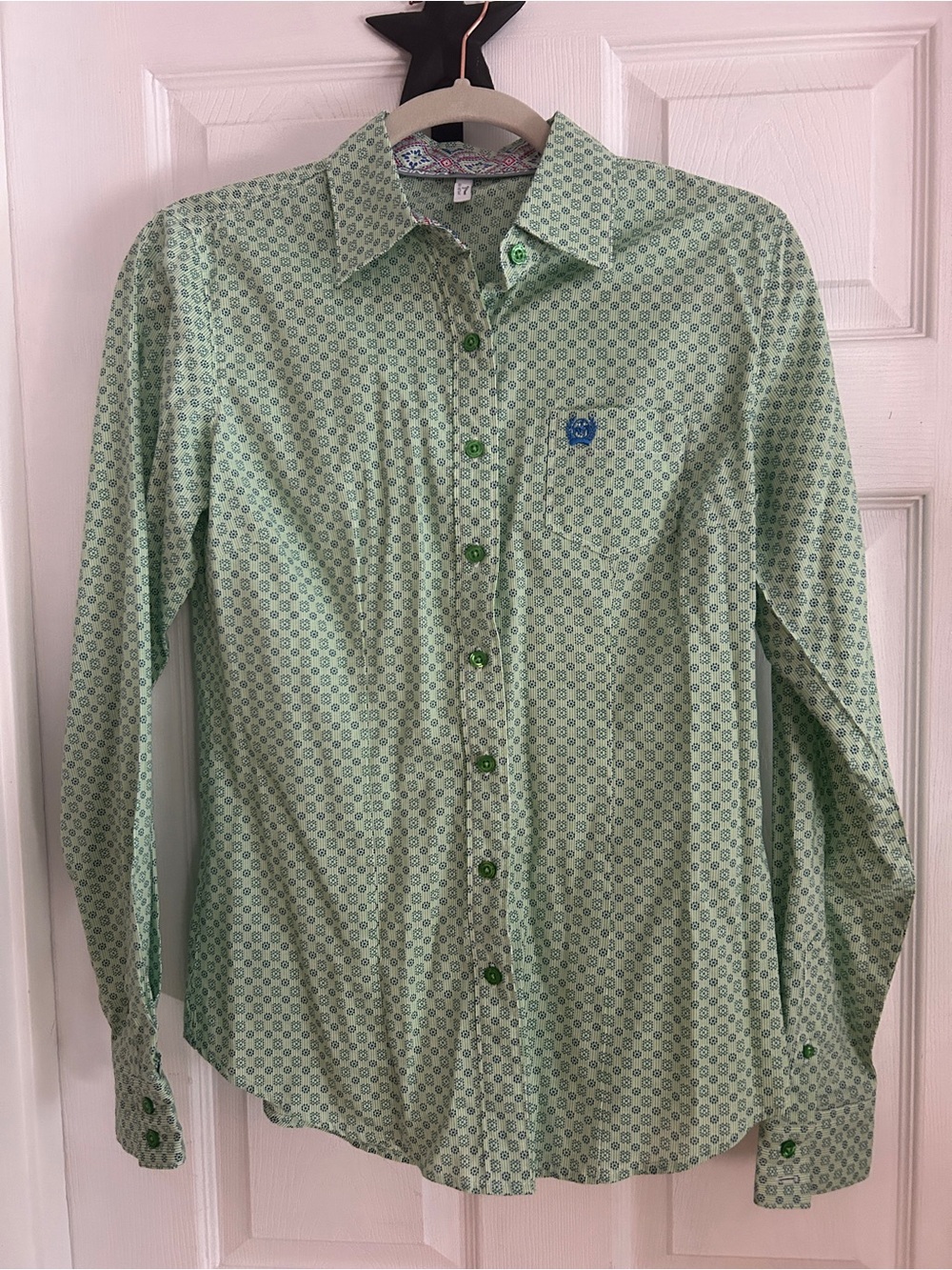 Cinch Light Green Printed Long-Sleeve Button-Down Shirt